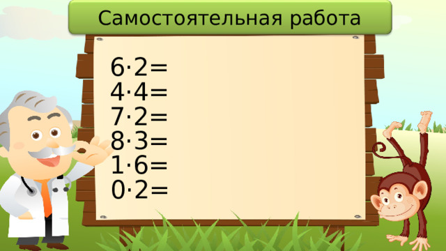 Самостоятельная работа 6·2= 4·4= 7·2= 8·3= 1·6= 0·2= 