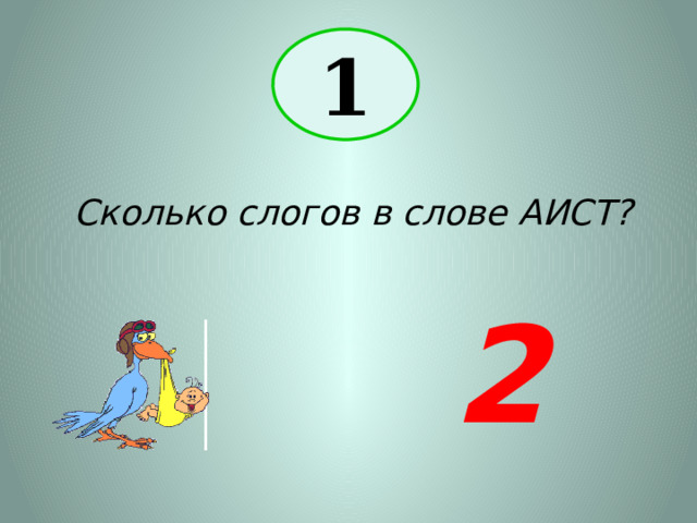 1 Сколько слогов в слове АИСТ? 2 