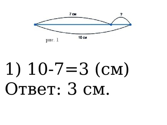 1) 10-7=3 (см) Ответ: 3 см. 