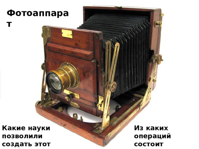 Фотоаппарат Какие науки позволили создать этот прибор ? Из каких операций состоит работа фотографа ? 