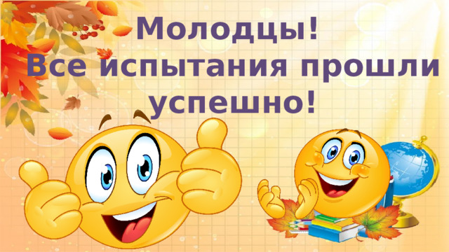  Молодцы! Все испытания прошли успешно! 