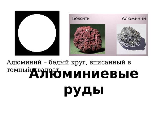 Алюминий – белый круг, вписанный в темный квадрат. Алюминиевые руды 