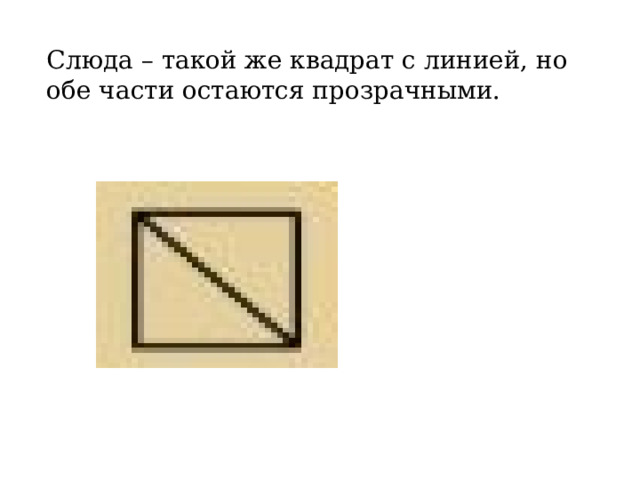 Слюда – такой же квадрат с линией, но обе части остаются прозрачными. 