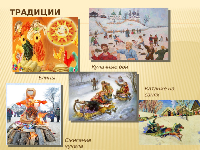 ТРАДИЦИИ Кулачные бои Блины Катание на санях Сжигание чучела ЗИМЫ 