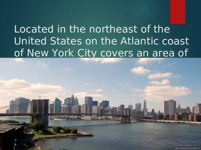 Located in the northeast of the United States on the Atlantic coast of New York City covers an area of ​​790 square kilometers 