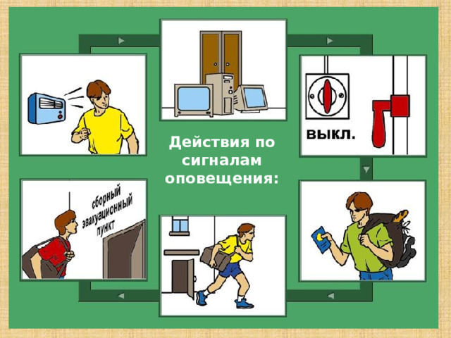 Действия по сигналам оповещения: 