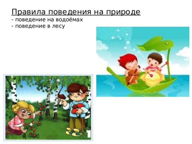 Правила поведения на природе  - поведение на водоёмах  - поведение в лесу 