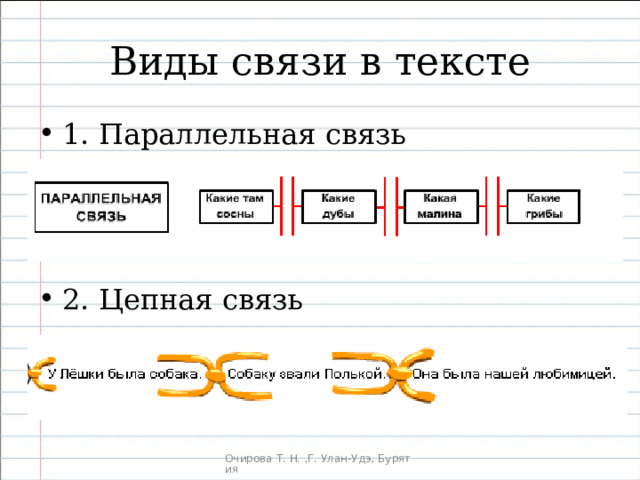 Виды связи в тексте 1. Параллельная связь   2. Цепная связь 