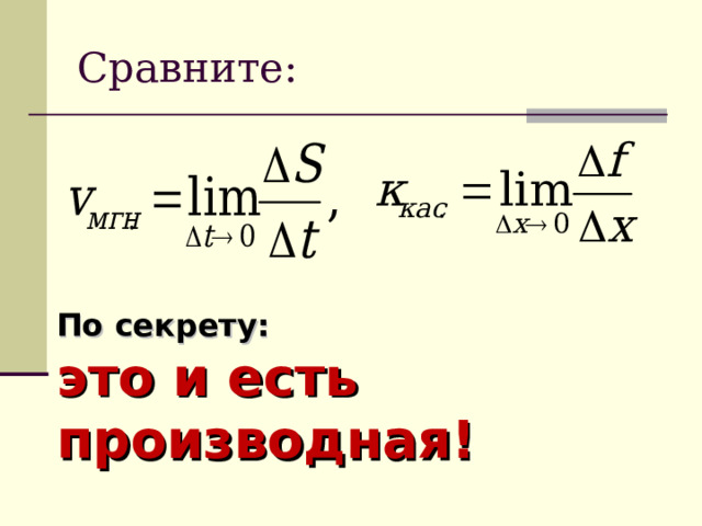 Сравните: По секрету: это и есть производная! 