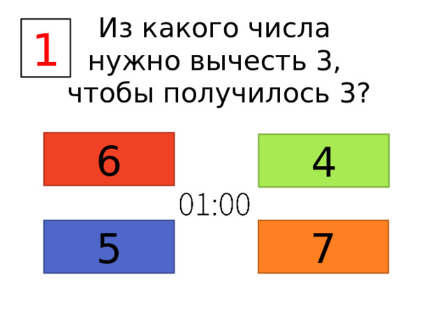 Из какого числа нужно вычесть 3, чтобы получилось 3? 1 6 4 5 7 