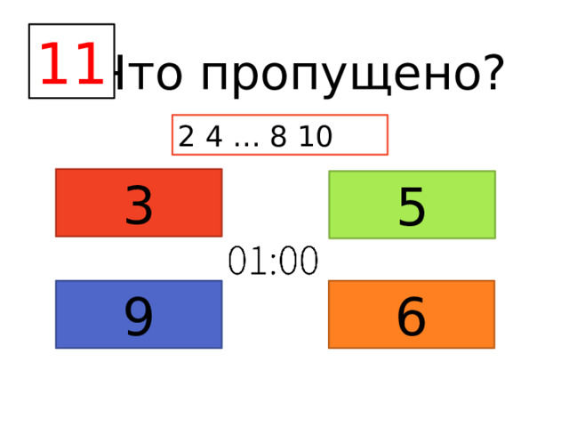 11 Что пропущено? 2 4 … 8 10 3 5 9 6 