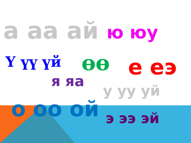 а аа ай ю юу өө Ү үү үй е еэ я яа у уу уй о оо ой э ээ эй 