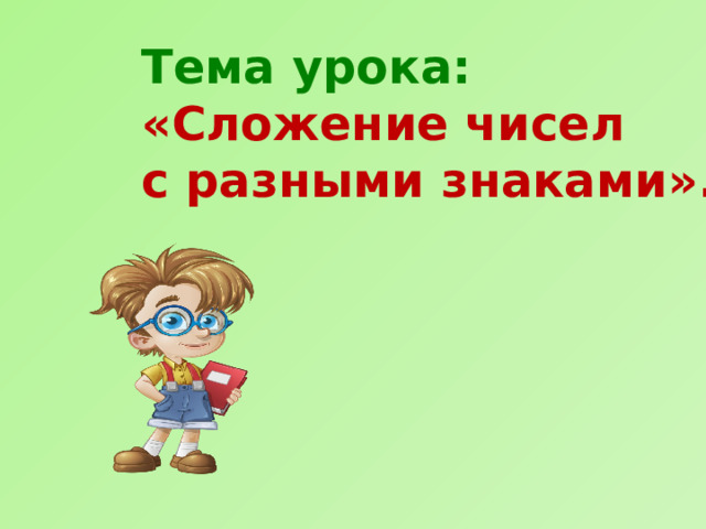 Тема урока: «Сложение чисел с разными знаками». 