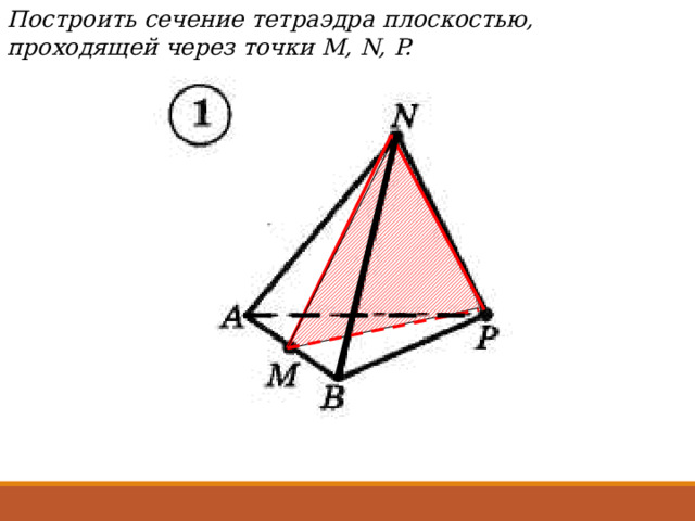 Построить сечение тетраэдра плоскостью, проходящей через точки М, N, P. 