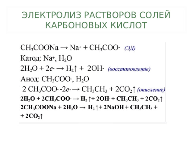 ЭЛЕКТРОЛИЗ РАСТВОРОВ СОЛЕЙ КАРБОНОВЫХ КИСЛОТ 