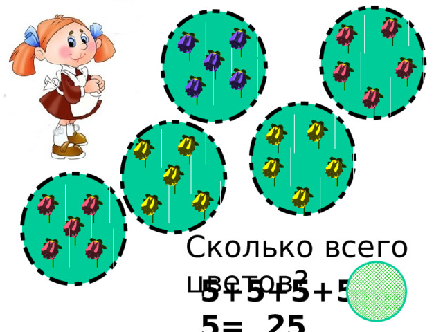 Сколько всего цветов? 5+5+5+5+5= 25  