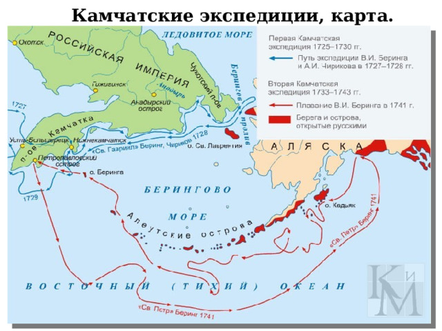 Камчатские экспедиции, карта.  