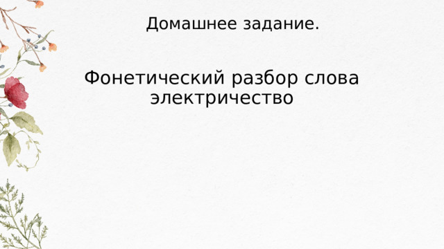 Домашнее задание. Фонетический разбор слова электричество 