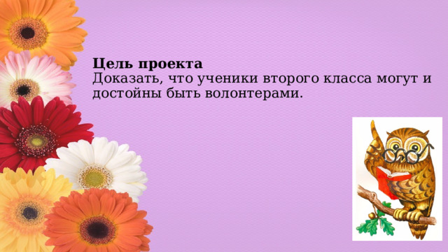 Цель проекта  Доказать, что ученики второго класса могут и достойны быть волонтерами.   