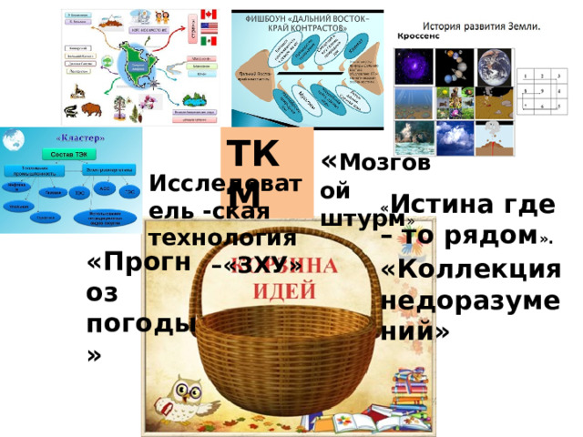 ТКМ « Мозговой штурм » Исследователь -ская технология –«ЗХУ» « Истина где – то рядом ». «Прогноз погоды» «Коллекция недоразумений» 