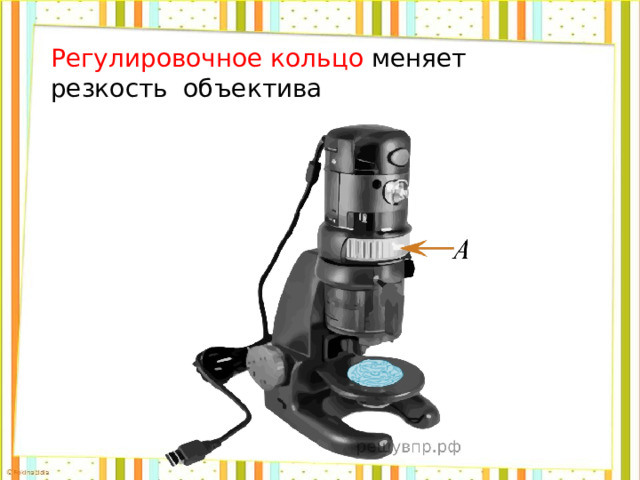Регулировочное кольцо меняет резкость объектива 