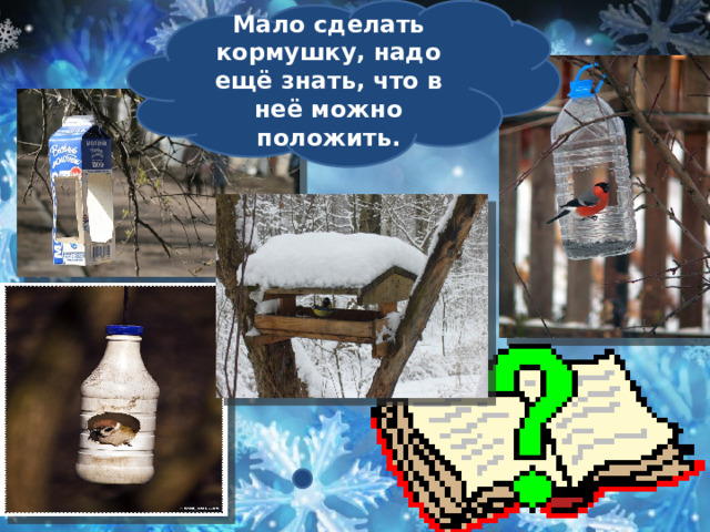   Мало сделать кормушку, надо ещё знать, что в неё можно положить.      