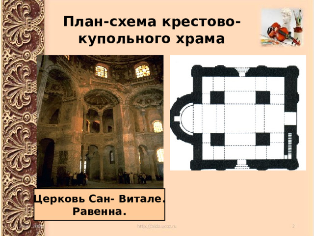 План-схема крестово-купольного храма Церковь Сан- Витале. Равенна. 