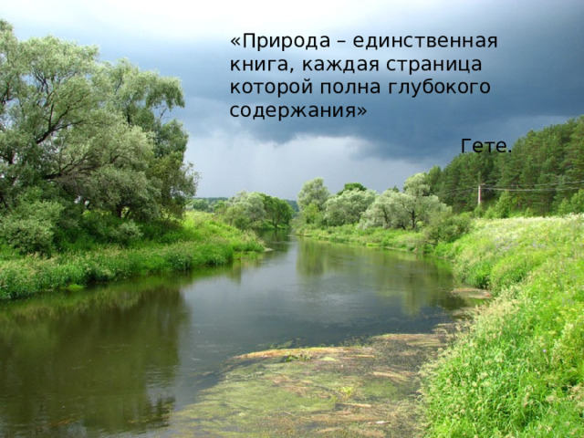 «Природа – единственная книга, каждая страница которой полна глубокого содержания»  Гете. 
