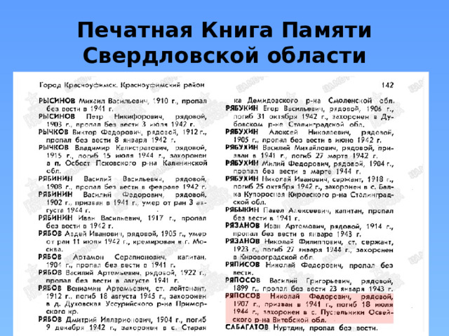 Печатная Книга Памяти Свердловской области 