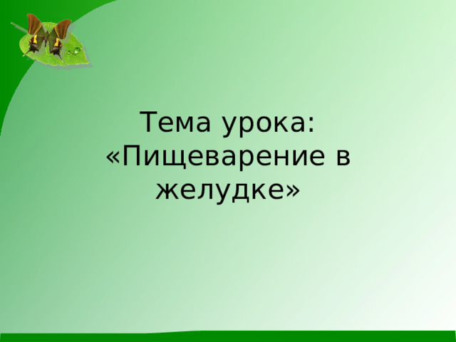 Тема урока: «Пищеварение в желудке» 