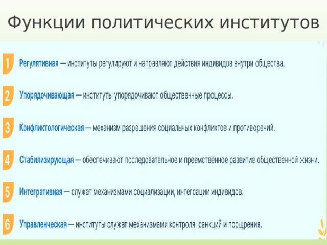 Функции политических институтов 