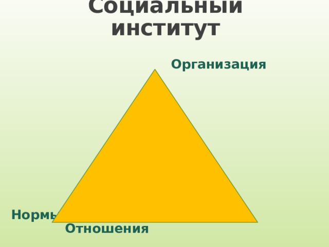 Социальный институт   Организация         Нормы  Отношения 5 