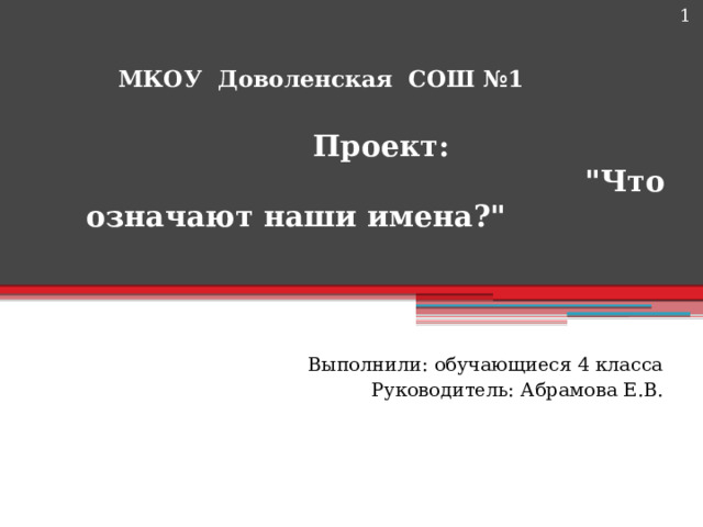   МКОУ Доволенская СОШ №1     Проект: 