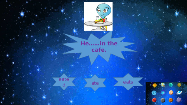 He……in the cafe. eated eats ate 