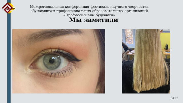 Межрегиональная конференция-фестиваль научного творчества обучающихся профессиональных образовательных организаций «Профессионалы будущего» Мы заметили 3/12 