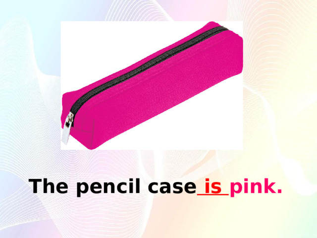 The pencil case is pink. 