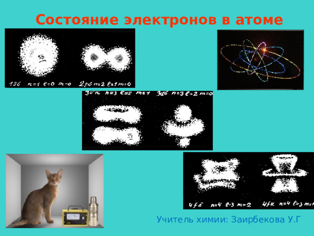 Состояние электронов в атоме Учитель химии: Заирбекова У.Г 