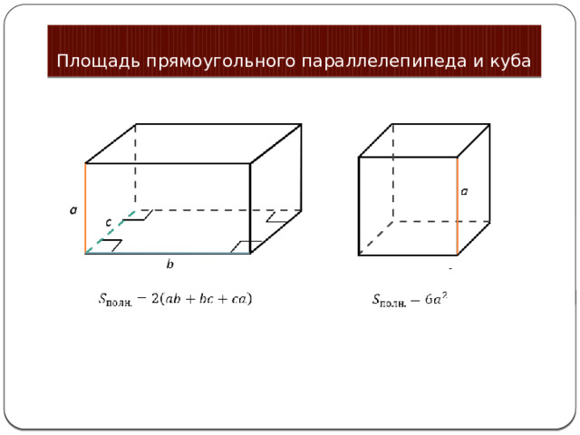 Площадь прямоугольного параллелепипеда и куба 