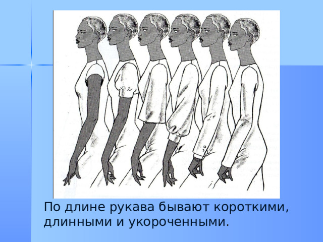 По длине рукава бывают короткими, длинными и укороченными .  