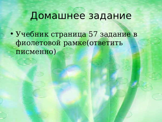 Домашнее задание Учебник страница 57 задание в фиолетовой рамке(ответить писменно) 