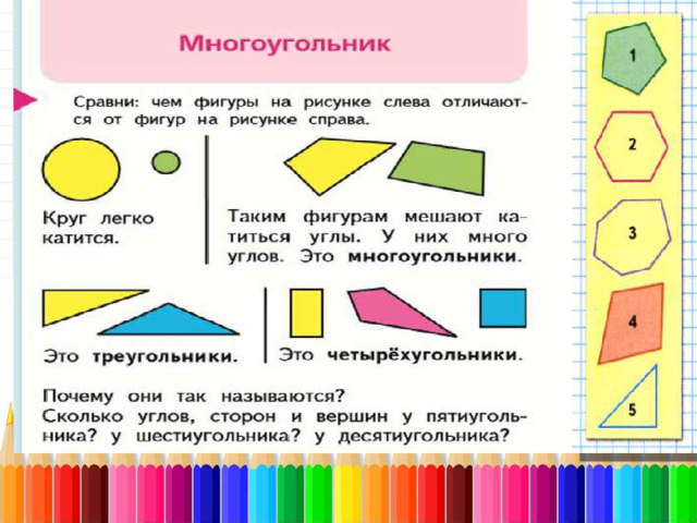 Назови каждый многоугольник и покажи его стороны и вершины  