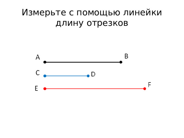Измерьте с помощью линейки длину отрезков 