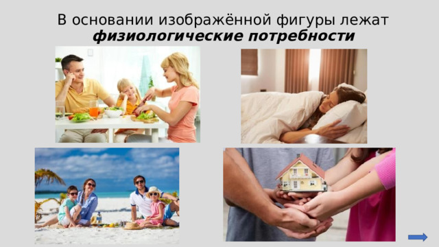 В основании изображённой фигуры лежат   физиологические потребности 