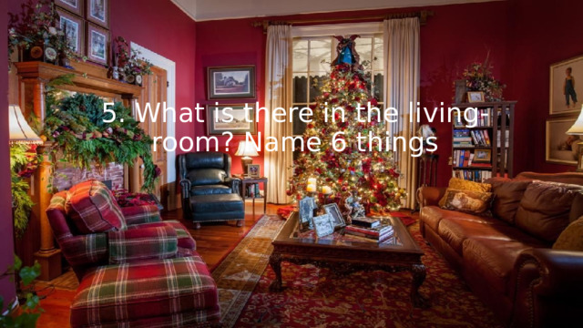 5. What is there in the living-room? Name 6 things 