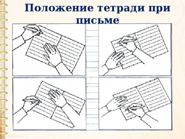 Положение тетради при письме 