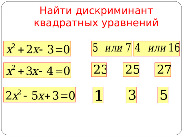 Найти дискриминант квадратных уравнений 