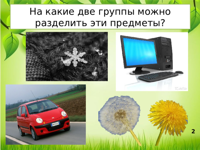 На какие две группы можно разделить эти предметы? 