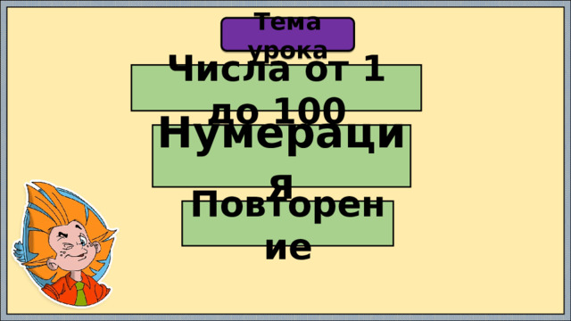Тема урока Числа от 1 до 100 Нумерация Повторение 
