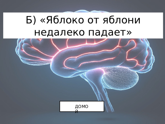 Б) «Яблоко от яблони недалеко падает» ДОМОЙ 