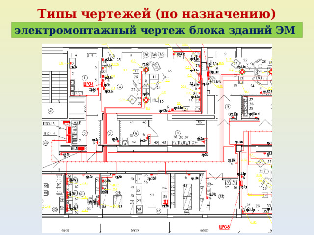 Типы чертежей (по назначению) электромонтажный чертеж блока зданий ЭМ 